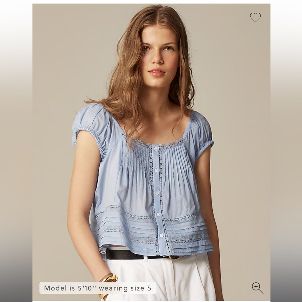 J Crew Cap-Sleeve Lace-Trim Cotton Voile Top, S (Hazy Hydrangea)